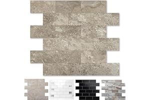 REOVATILE 10-Pack Peel and Stick Tile Backsplash 12"X12" PVC Wall Tiles, Stick on Backsplash for Kitchen, Bathroom Tile, Fireplace Décor, Laundry Table, Stair Decals in Brownish Stone