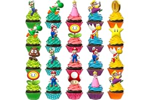TEOY Mario Birthday Party Supplies, 24PCS Cupcake Toppers Decorations for Mario Party Supplies Decor