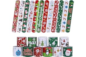 TAOVEN 48PCS Christmas Slap Bracelets, Xmas Slap for Christmas Party Favor Decoration