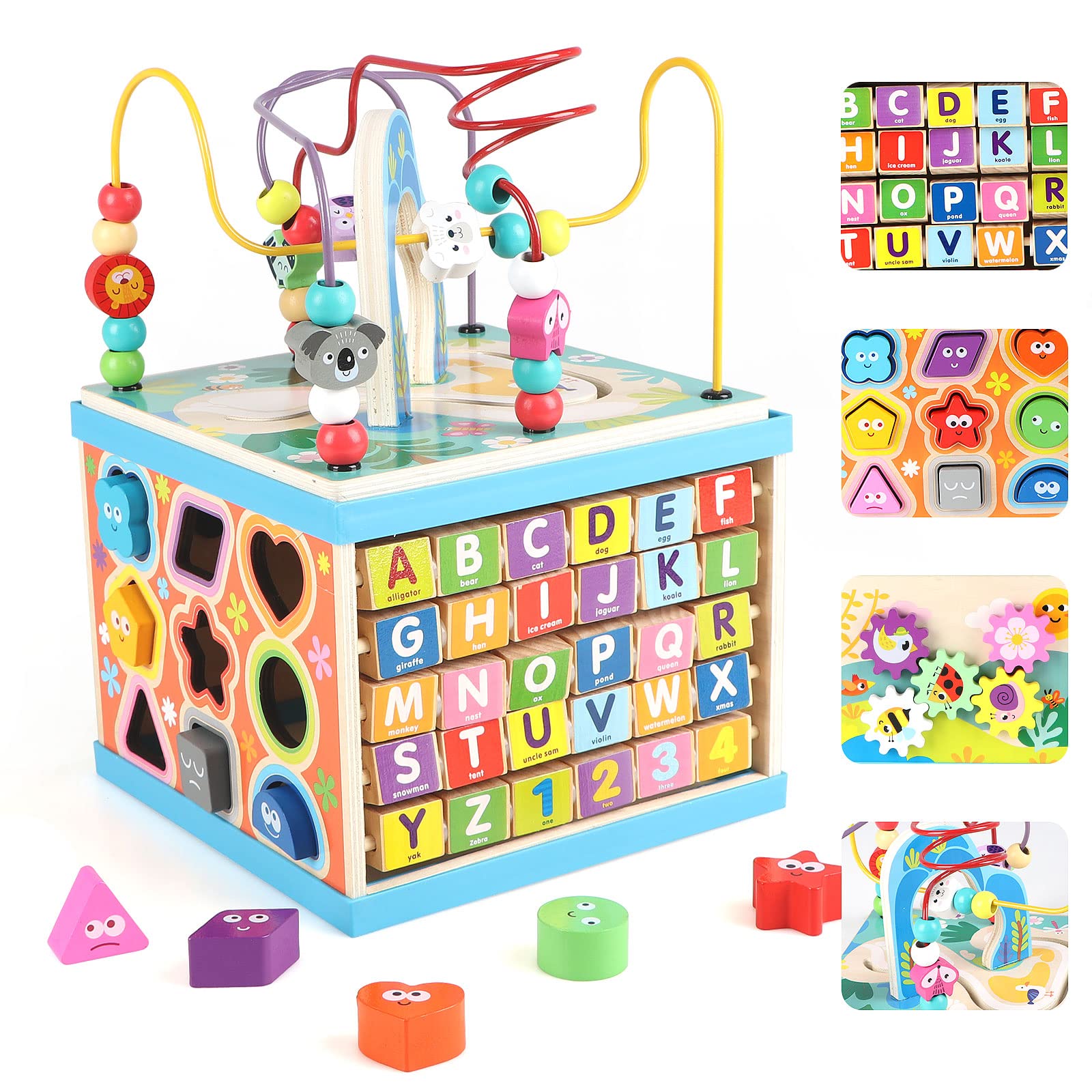 Photo 1 of Qilay Wooden Activity Cube for Toddlers, 5 in 1 Multipurpose ABC-123 Abacus Early Educational Montessori Toys, Learning Toys for 3 Year Old | Bead Maze, Great for Boys Girls