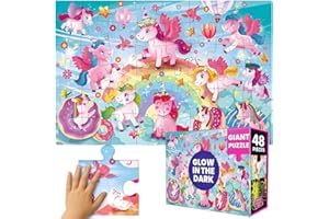 QUOKKA Floor Puzzles for Kids Ages 4–8 – 2x3 FT Giant Glow in The Dark Jigsaw – 48 Large Pieces – Magical Fantasy Unicorn Scene – Montessori Toy with Gift Box – Fun Learning Activity