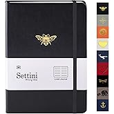 SETTINI Lined Journal, Ideal for Journaling - A5 Vegan Leather Notebook, 192 Archival-Quality Pages, QuillEase Bleed-Free Paper, Inner Pocket & Bookmark - Bee Gifts, Black Bee