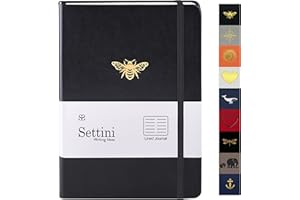 SETTINI Lined Journal, Ideal for Journaling - A5 Vegan Leather Notebook, 192 Archival-Quality Pages, QuillEase Bleed-Free Paper, Inner Pocket & Bookmark - Christmas Gifts, Black Bee