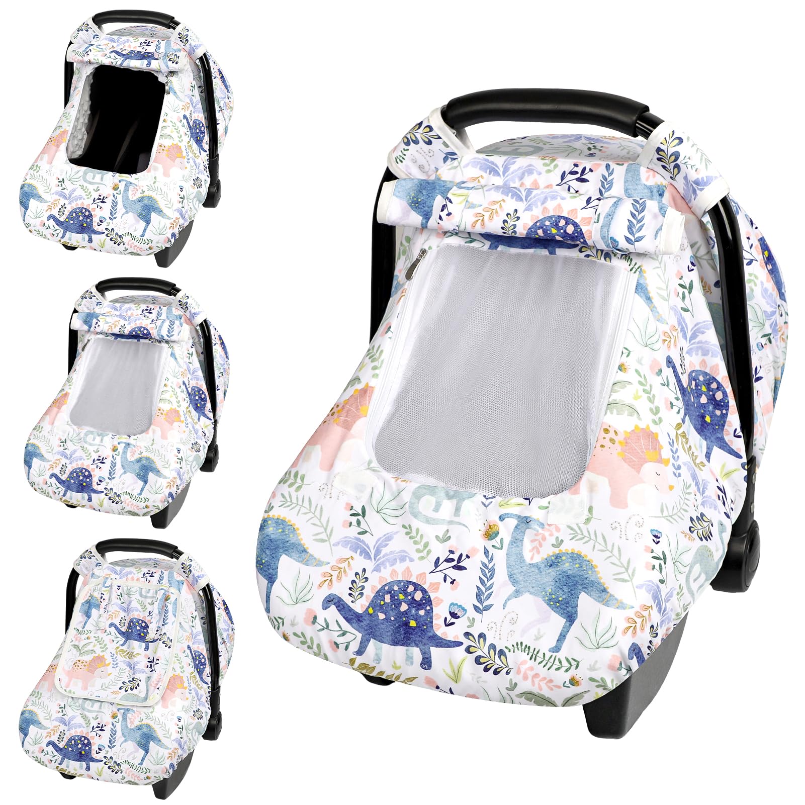 Photo 1 of Pea Pod Car Seat Cover Baby Boy, Infant Car Seat Canopy Covers for Newborn with 2 Layers Windows of Breathable Mesh Fabric, Lightweight Polyester/Soft Minky Dot Backing