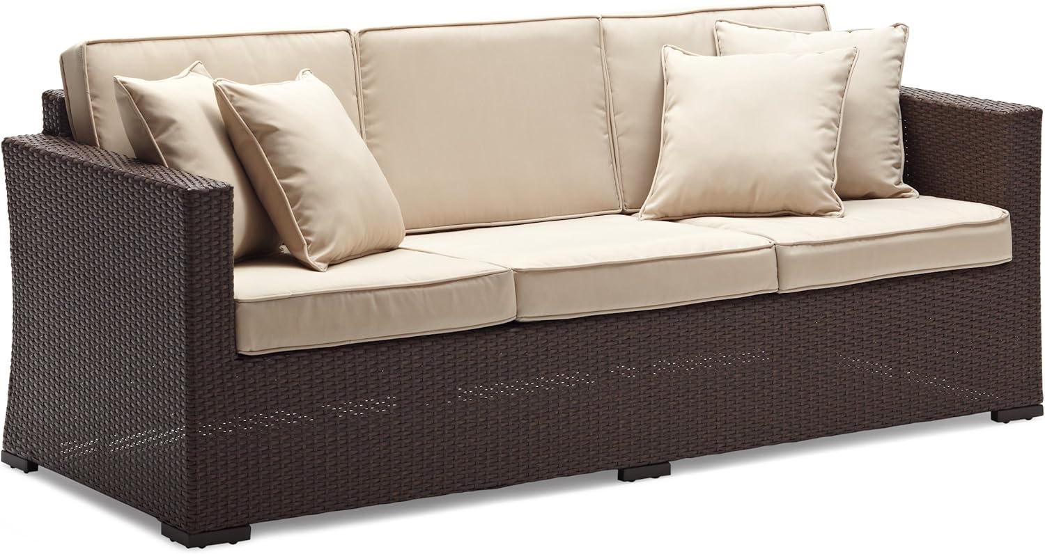 Amazon Com Strathwood Griffen All Weather Wicker 3 Seater Sofa Dark Brown Garden Outdoor