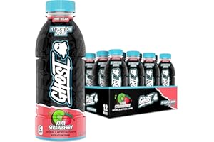 GHOST Hydration Drink, Kiwi Strawberry- RTD Sports Drink with Electrolytes, Natural Vitamins & Minerals - All Day Lifestyle Hydration Beverage - Zero Caffeine & Zero Sugars - 16.9 Fl Oz, 12 Pack
