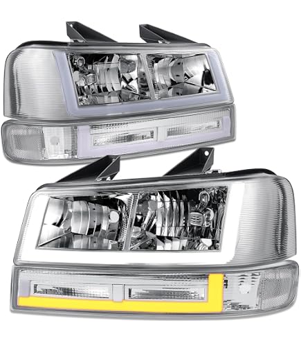 Headlights Headlamps w/Bulbs 1 Pair Compatible with Chevy Express 1500 2003-2014/2500 3500 2003-2021, Fit GMC Savana 1500 2003-2014/2500 3500 2003-2021 Clear Lens Chrome Housing