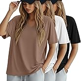 Huukeay 3 Pack Women's Oversized Cotton T-Shirts V Neck Loose Fit Casual Workout Tees Soft Short Sleeve Tops
