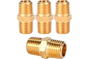 Sanpaint 4 pcs Solid Brass Pipe Fitting, Hex Nipple, 1/4" x 1/4" NPT Male Pipe Adapter (O.D x O.D: 1/2'' x 1/2'')