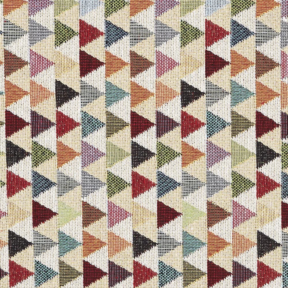 Kt KILOtela - Upholstery Fabric - Jacquard Gobelin - Size: 100 cm length x 280 cm width | Triangles beige - Red, green, blue, grey, beige ─ 1 metre — image 1