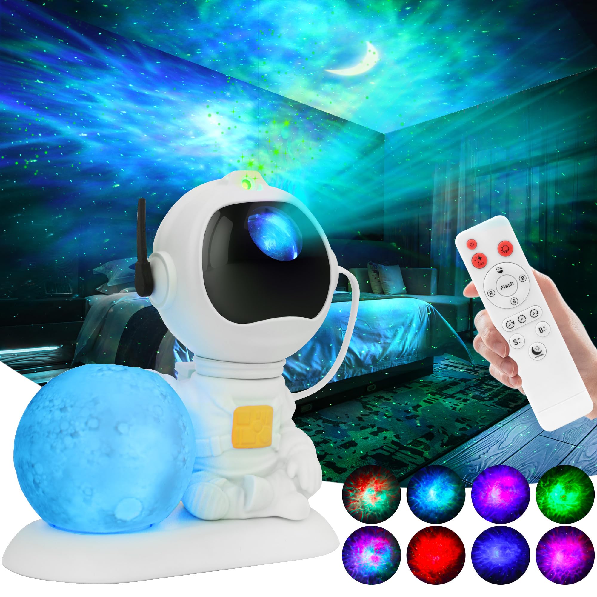 Photo 1 of KIMHY Astronaut Galaxy Projector, 2 in 1 Galaxy Projector for Room Decor with Moon Lamp, Star Projector Galaxy Light with 8 Colors Effects, Timer & Remote Control, Night Light for Kids Christmas