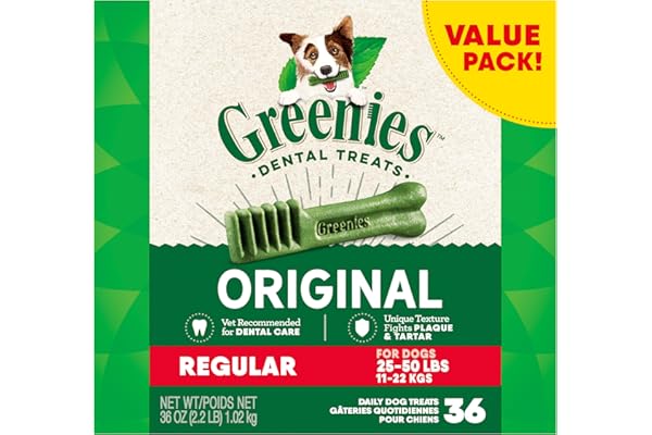 Greenies Original Regular Natural Dog Dental Care Chews Oral Health Dog Treats, 36 count (Pack of 1)