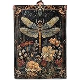 TRYYN Vintage Dragonfly Throw Blanket for Couch Picnic Camping Bedroom Decor, Retro Nature Insect Botanical Floral, Super Soft Cozy Plush Fluffy Fleece Blankets Gifts for Kids Adults, 60x50 Inch