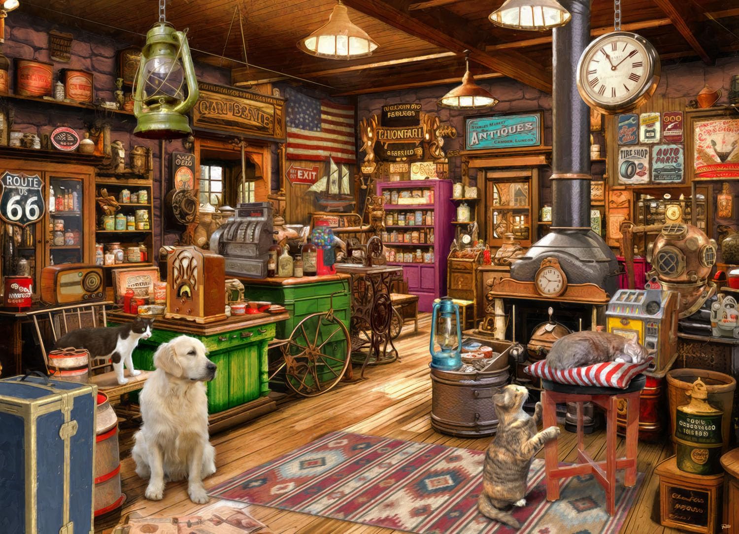 General Store Jigsaw Puzzle 1000 Piece by Vermont Christmas Company - Fully Interlocking & Randomly Shaped Pieces - 26 5/8" x 19 1/4"