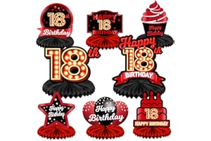 COOSOAR Happy 18th Birthday Red and Black Table Honeycomb Centerpieces Balloons Theme Decor Table Decorations Table Toppers for Girls Women Princess 18 Years Old Birthday Party Bday Supplies Background Gold