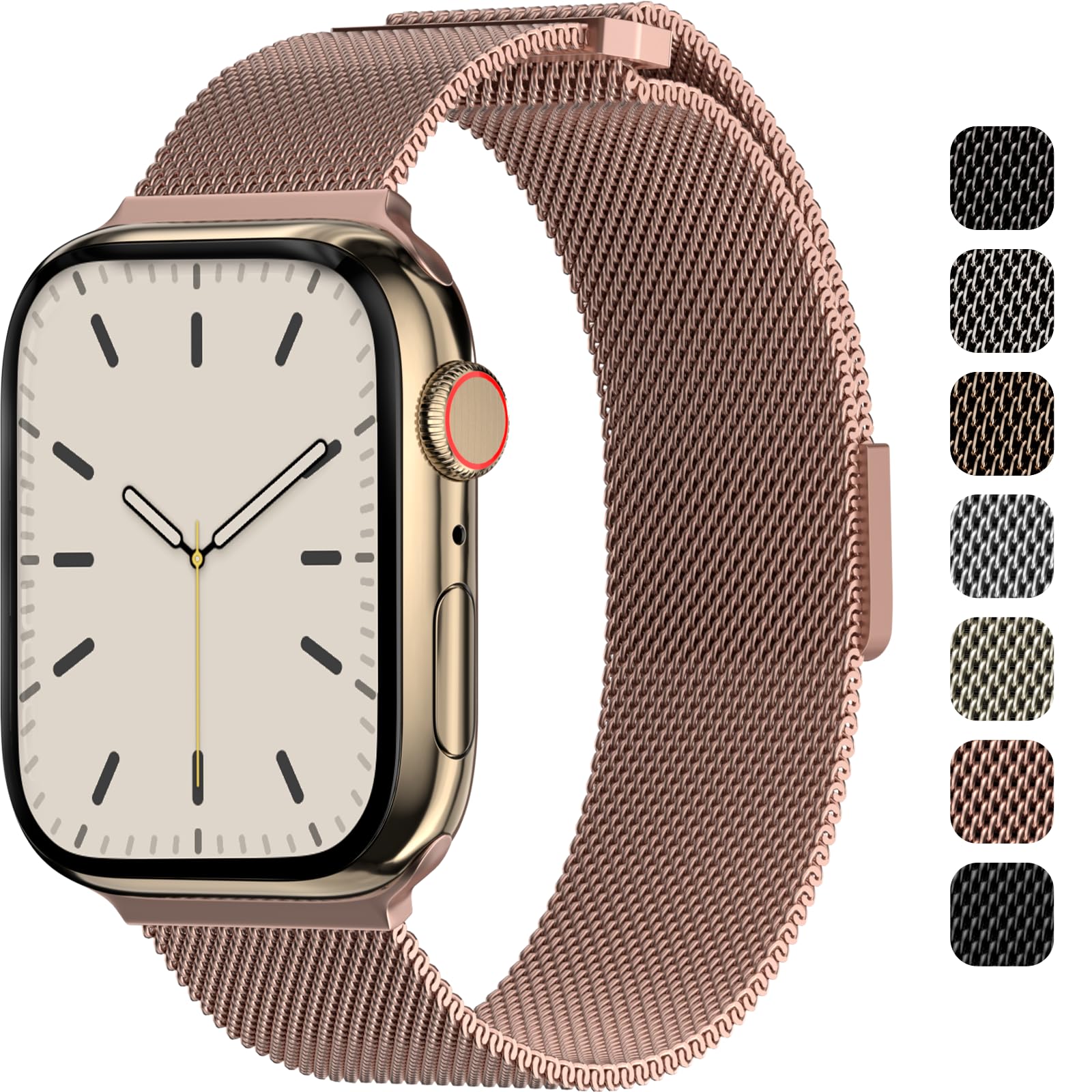 Photo 1 of SWITCHEASY Mesh Magnetic Apple Watch Band - For Apple Watch Series 10, 9, Ultra, 8, SE, 7, 6 Mesh Loop for 49mm 46mm 45mm 44mm for Women (Rose Gold)