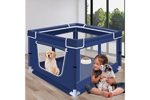 HOHOMETIC Dog Playpen, 42x42x25.6 Inches Foldable Portable Soft Puppy Playpen with Gate, Thickened Fabric Mesh Dog Fence with High-Strength Nylon Wire Mesh, Indoor Outdoor Breathable Exercise Pet Fence Cage