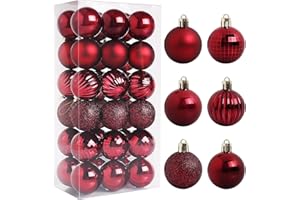 TranquilBliss 36 Pcs-1.57" Christmas Ball Ornaments, Shatterproof Hanging Balls, Tree Decorations for Xmas Tree, Wreath Decor, Holiday Party, Burgundy