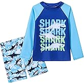 Ewbob Boys 2 Pieces Rash Guard Sun Protection Long Sleeve Kid Swimsuits Quick Dry Swim Shirt Trunks for Boys 3-12 Years
