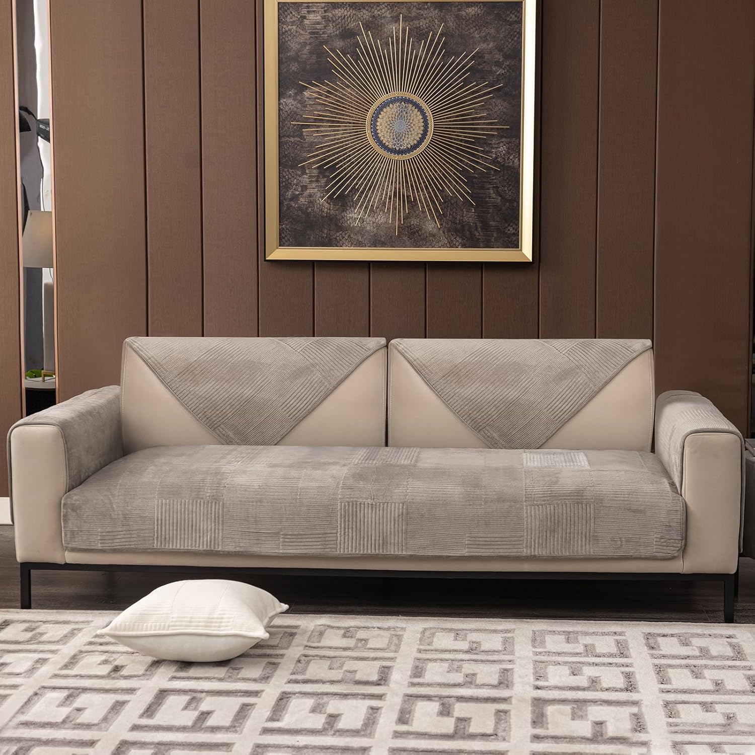 Slipcovers - TEWENE Sectional Couch Cover, Velvet Sofa Cover Anti-Slip L Shaped Couch Cover Sectional Sofa Cover for Dogs Couch Cover 2 Cushion Couch Cover for Sofa 3 Seats Sofa Seat Cover - 1 Pc 28''x82'' Size