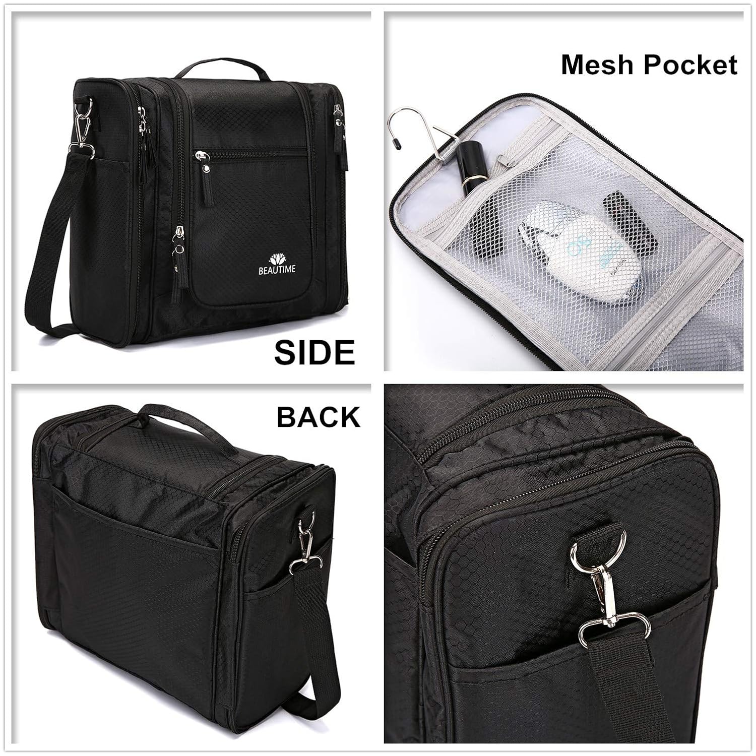 Large Hanging Travel Toiletry Bag for Men and Women Waterproof Makeup Organizer Bags wash bag Shaving Kit Cosmetic Bag for Accessories, Shampoo, Bathroom Shower, Personal Items Grey/Black : Beauty