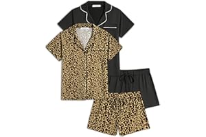 Ekouaer 2 Pack Womens Pajamas Set Button Down Classic Sleepwear Short Sleeve Comfy Pjs Loungewear Set