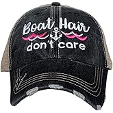 KATYDID Boat Hair Don’t Care Baseball Cap - Trucker Hat for Women - Stylish Cute Sun Hat (Black/Pink Waves)