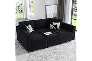 Belffin Modular Velvet Sectional Sofa with Chaise Lounge Sectional Sleeper Sofa with Storage Chaise Sofa Bed Couch for Living Room Black