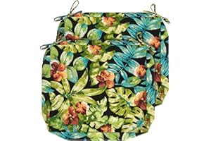 IN4 Care Patio Cushion Covers with Ties, 2 Pack, Outdoor Water Resistant Deep Seat Chair Cushion Slipcover 22x20x4 Inch for Garden Couch Sofa (Replacement Cover Only)-Tropical Green Leaves