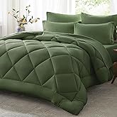 Anluoer Queen Comforter Set,Olive Green Bed in a Bag 7 Piece,Lightweight Bedding Set with Soft Down Alternative Fill,Bed Set Includes Comforter, Fitted Sheet, Flat Sheet,Pillowcases and Shams