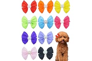 PET SHOW 10Pcs 2" Plain Small Dog Hair Bows with French Clips Faux Pearls Pet Bowknot Barrette Bows Puppy Topknot Medium Dogs Grooming Hair Accessories for Doggies Cat Kitten Rabbit