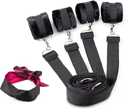 Amazon Com Sexy Slave Extreme 6 Piece Restraints Kit Under Bed Bondage Soft Fur Lining Ankle Wrist Cuff Bed Strap Restraint Set With Satin Eye Mask Blindfold Health Personal Care