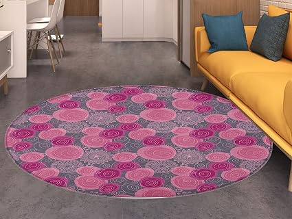 Tapis Rond Rose Et Gris En Dentelle Style Caniche En Forme