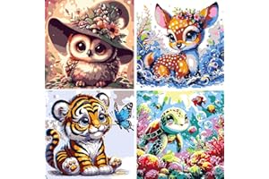 FLAJZ 4 Pack Paint by Numbers Kit for Kids, Animals Paint by Number Kits for Kids Ages 4-8, DIY Color Canvas Painting Animal Acrylic Oil Painting Suitable for Home Decoration 8x8 Inch