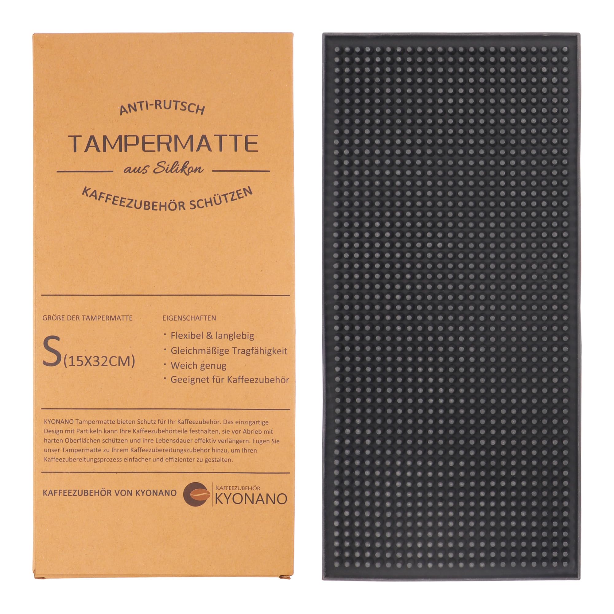 KYONANO Tamping Mat, Food Grade Silicone Tamper, 15x32 cm Premium Black Coffee Mat for Coffee Machine Accessories