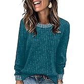 WIHOLL Long Sleeve Shirts for Women Lightweight Sweaters Fall Outfits 2026 Color Block Winter Clothing Dressy Casual Soft