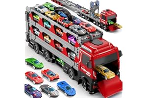 Ci Vetch 78-Inch Cars Trucks Toys for Toddler 1-3 2-4 3-5 4-7 Years Old Boys Kids, Transport Truck with 24Pcs Die-Cast Cars, Gifts for 3 4 5 6 Year Old Boys, Toddler Boy Toys Ages 3-5 4-7