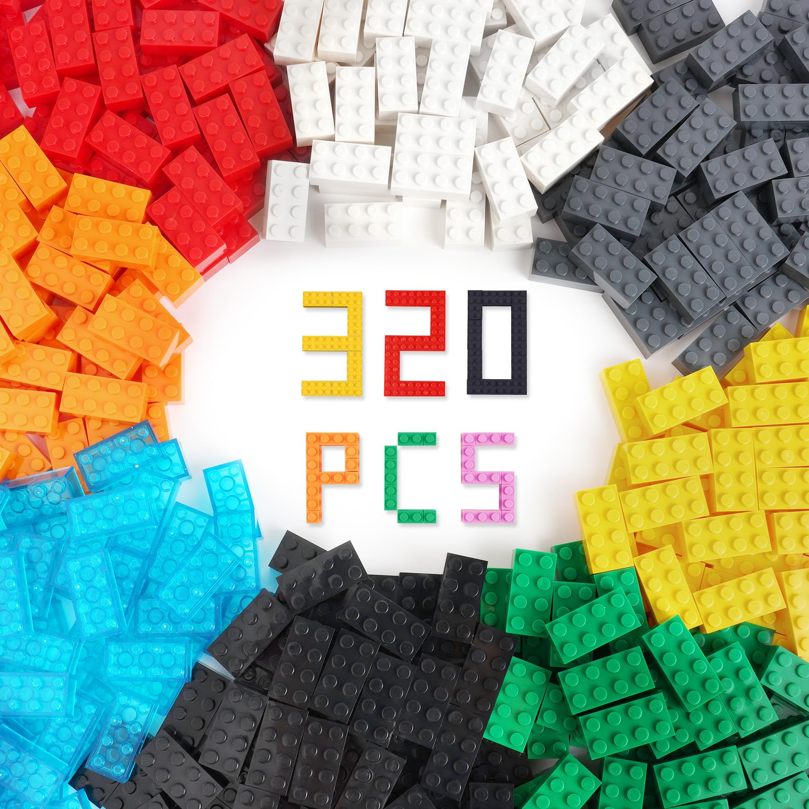 HOTUT Building Bricks 320 Pieces 2x4 Multicolor, Classic Building Blocks Compatible with Most Major Brands, Large Creative Building Toy for Kids, Building Toys for Kids, Girls, Boys Aged 6 Plus
