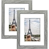 Hongkee 8x10 Picture Frame Set of 2, Grey Photo Frame of Rustic Style, Multi 8 by 10 Photo Frame for Wall or Tabletop Display - 5x7 Frame with Mat or 8x10 Without Mat
