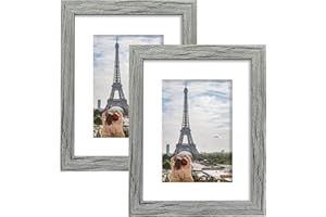 Hongkee 8x10 Picture Frame Set of 2, Grey Photo Frame of Rustic Style, Multi 8 by 10 Photo Frame for Wall or Tabletop Display - 5x7 Frame with Mat or 8x10 Without Mat
