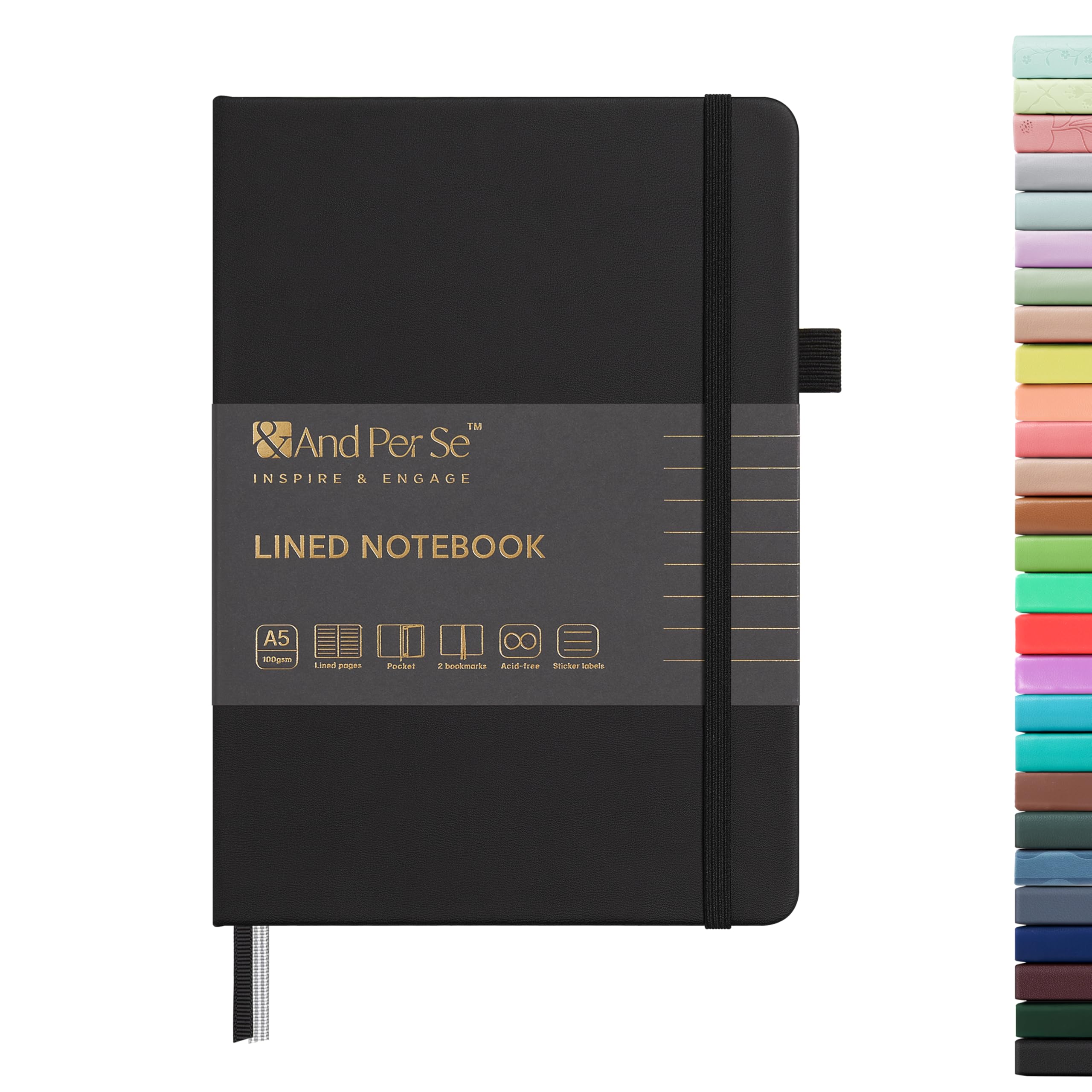 Photo 1 of &And Per Se Lined Journal Notebook, 160 Pages, A5 5.7 x 8 inches College Ruled Thick Paper Notebook Journals for Writing, Hardcover Notebooks for Women Men Office School (1 Pack, Black)