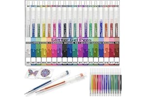 JIZHIYUAN Glitter Pens 18 Colors with 18 Extra Refills, Retractable Metallic Colored Gel Pens for Adult, Vibrant Sparkle Glitter Gel Pens Suitable for Coloring Books Doodling Drawing Journaling