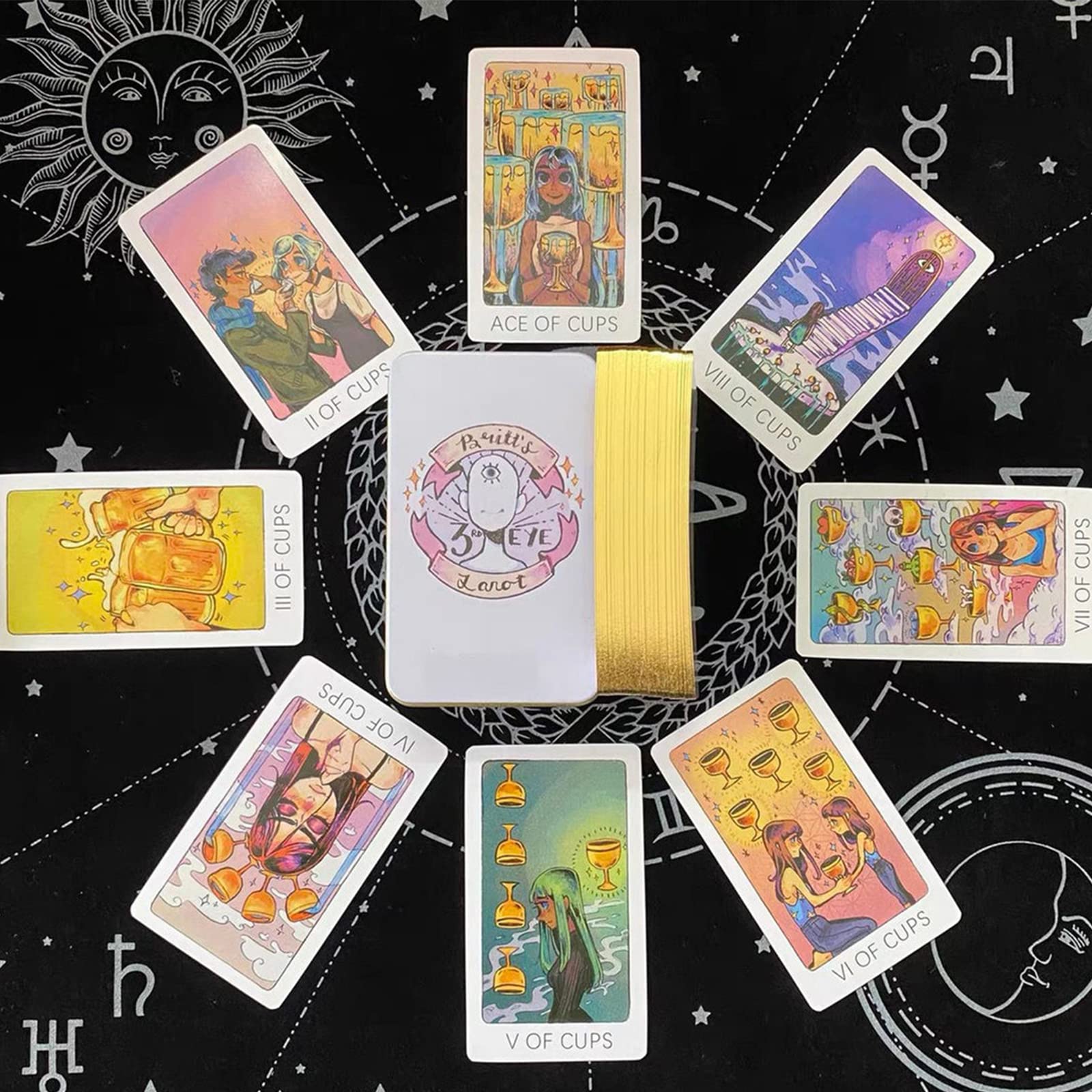 Atesswy Britt's Third Eye Tarot Deck in A Tin - 78 Tarot Cards (Limited Edition Gold Gilded)