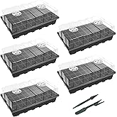 Gardzen 5-Set Seed Starter Tray Kits, Durable Plant Germination Trays with Humidity Vented Domes and Bases, Ideal for Seed Starting, Indoor Gardening, and Greenhouse (Total 200 Cells)