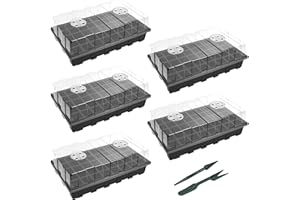 Gardzen 5-Set Seed Starter Tray Kits, Durable Plant Germination Trays with Humidity Vented Domes and Bases, Ideal for Seed Starting, Indoor Gardening, and Greenhouse (Total 200 Cells)
