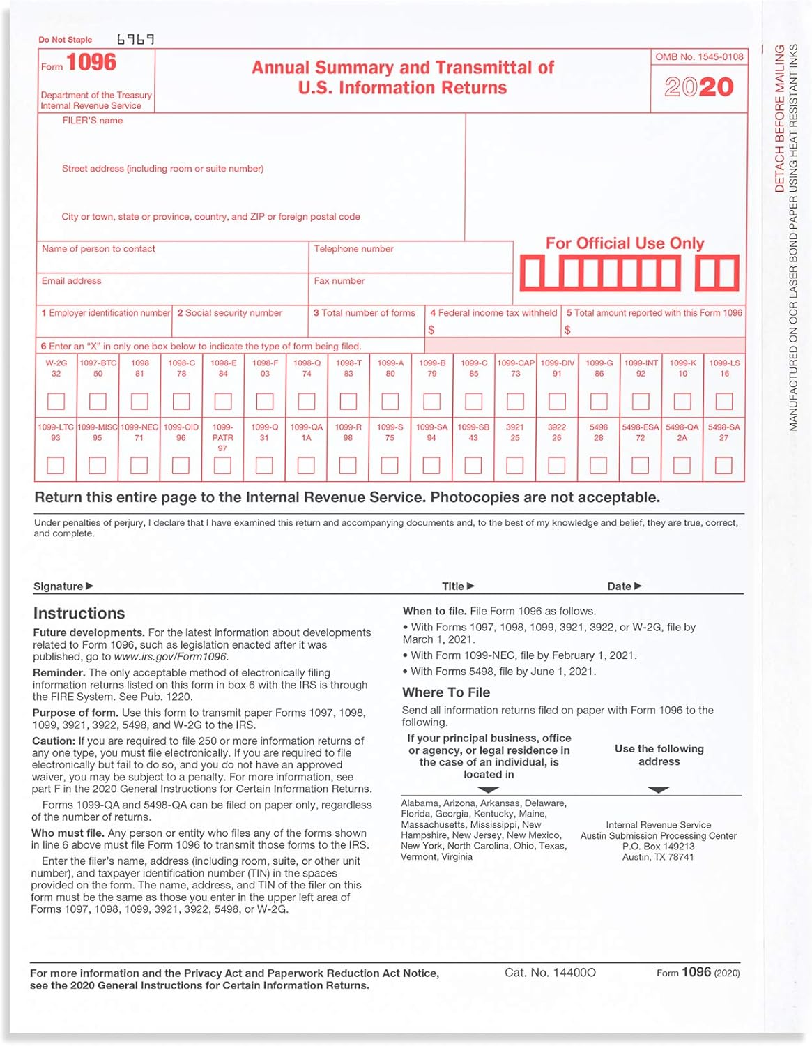 1099 MISC Forms 2020, 5 Part Tax Forms Kit, 50 Vendor Kit of Laser Forms, Compatible with QuickBooks and Accounting Software : Office Products