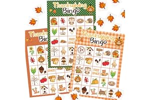 Fancy Land Thanksgiving Bingo Game for Kids 24 Players 8 Designs Multi Color Holiday Fall School Activity Party Game Supplies