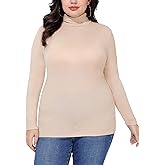 COOTRY Women’s Plus Size Turtleneck Mock Neck Tops Long Sleeve Lightweight Slim Fitted Base Layer Shirts