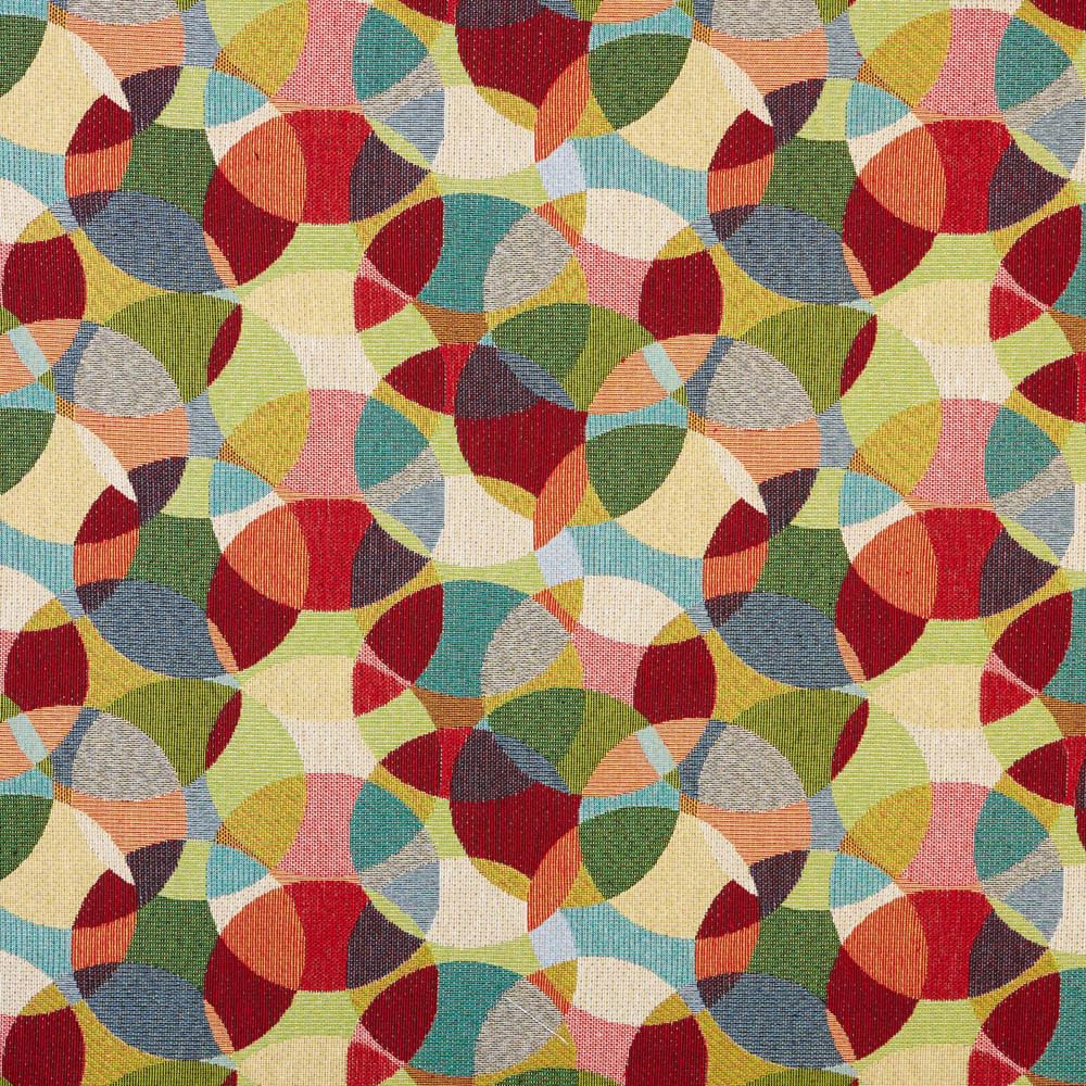 Kt KILOtela - Jacquard Tapestry Recycled Upholstery Fabric for Chairs, Cushions, Sofa, Wear-Resistant, Sewing, 100cm Length x 280cm Width, Circles, Multi-Colour, 1 Metre — image 1