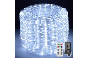 shineshine Rope Lights with Remote 300LED 50FT, IP67 Waterproof 8 Modes Timer Rope Lights for Outside Indoor, Bedroom Camping Garden House Party Pool Decorations (White), HG-29V326